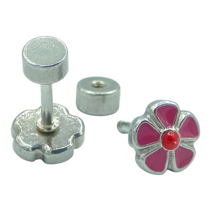 Hypoallergene Kinderoorbellen - Fuchsia Bloem & Schroefsluiting - 5mm