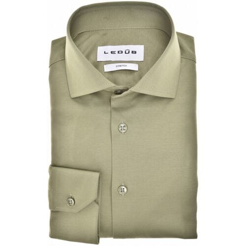 Ledûb Overhemd Uni Color Cotton Jersey Stretch Licht Groen / male