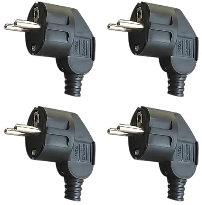 4 Stuks Schuko Stekker voor Buiten met Knikbescherming - Waterdichte Geaarde Stekker