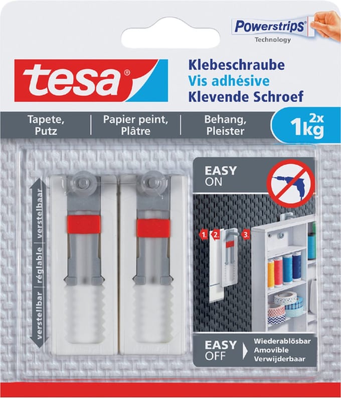 Klevende schroef tesa® behang en pleisterwerk 1kg verstelbaar wit 2 stuks