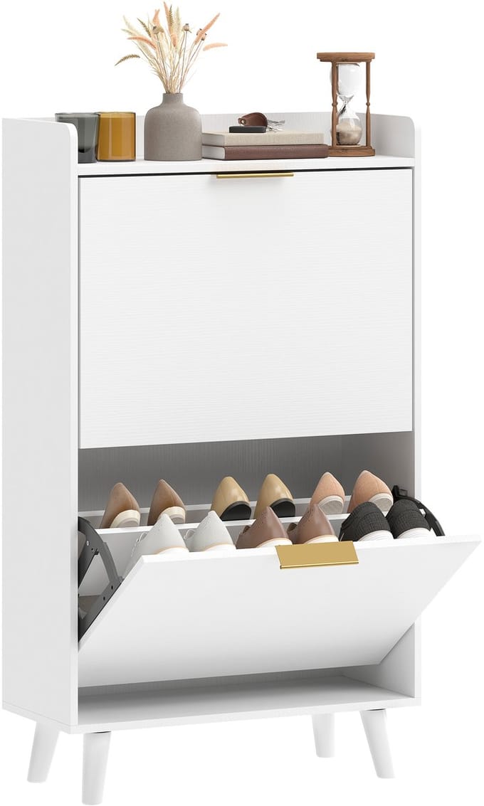 HOMCOM neerklapbare schoenenkast - Spaanplaat - 70 x 30 x 120 cm - Wit