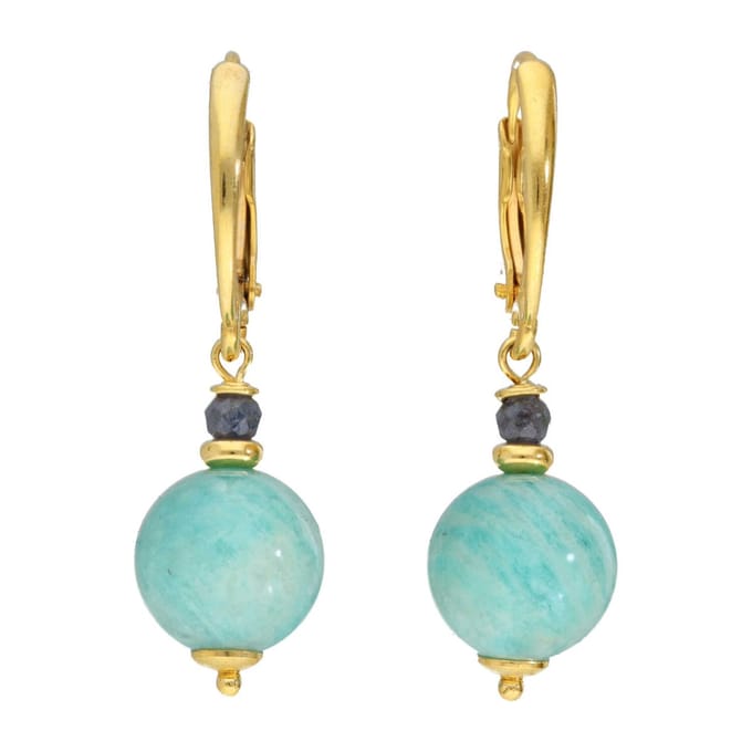 Bela Donaco - Oorbellen Bohemian B10 – Amazoniet – Saffier – 24K verguld Sterling Silver