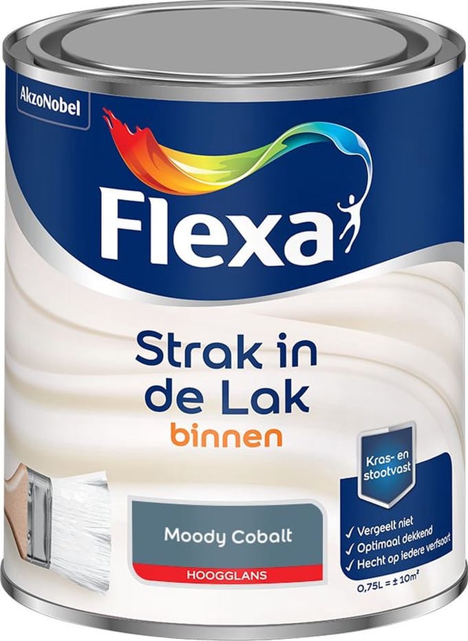 Flexa - Strak In De Lak Binnenlak Hoogglans - Moody Cobalt - Mengverf - 750 Ml