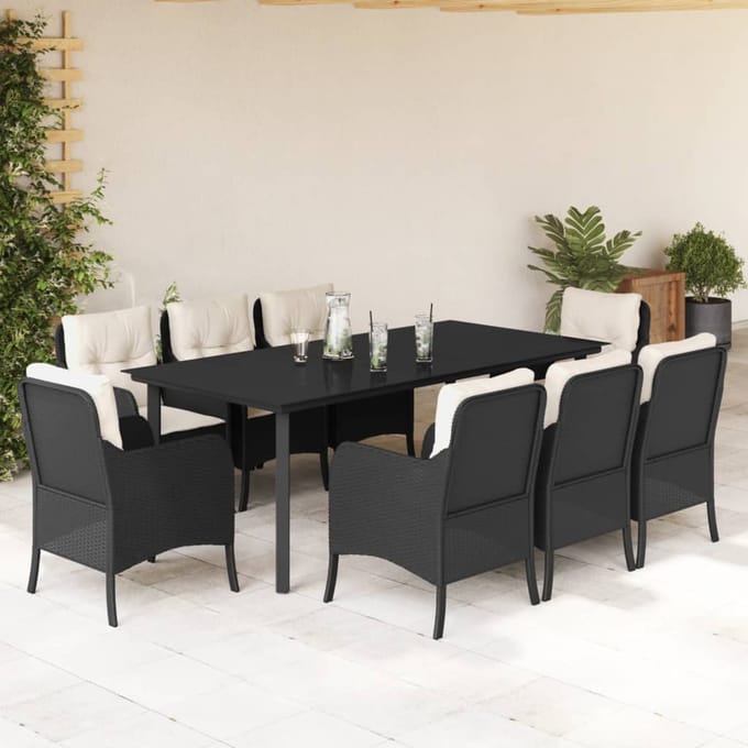 vidaXL - 9-delige - Tuinset - poly - rattan - zwart