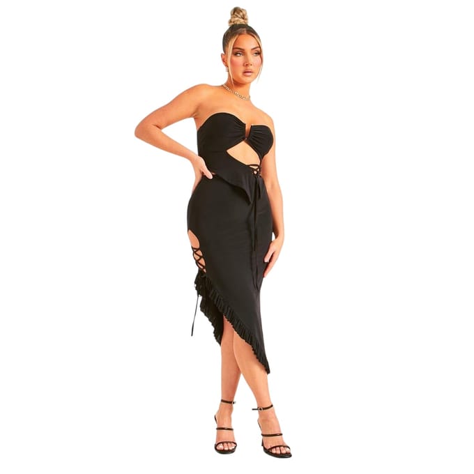 Missy Empire Midi-rok met vetersluiting voor dames (Zwart)