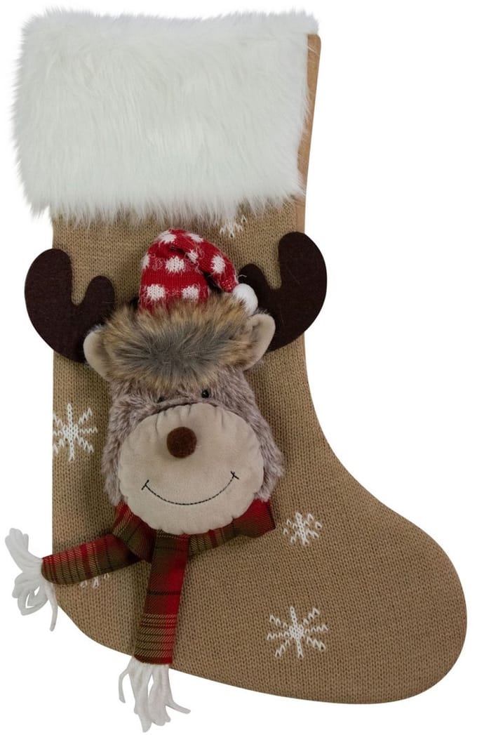 Gebreide Rudolf2 kerstlaars beige 25x46 cm