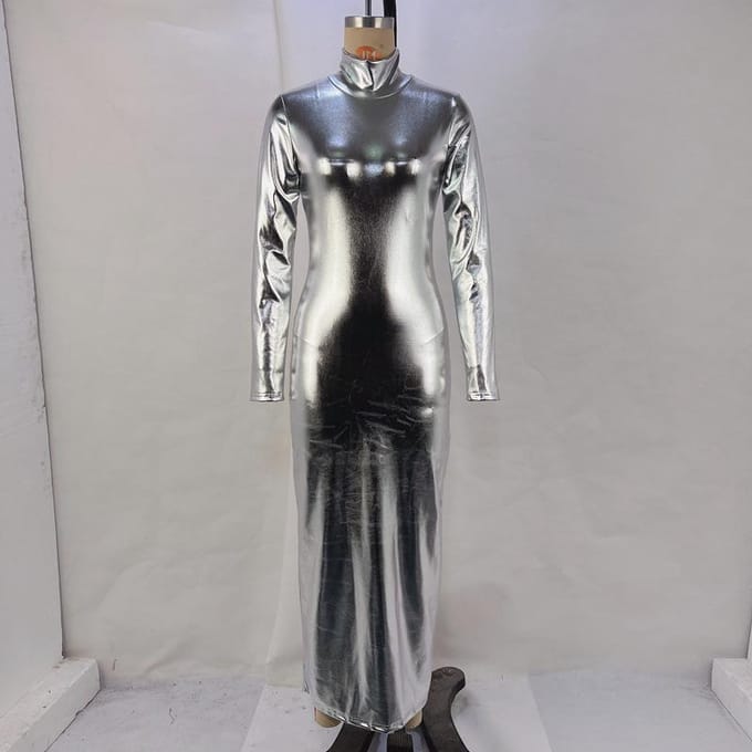 Dames Hoge Hals Lange Mouw Taille Slankmakend Heup Midi-jurk Damesjurk M