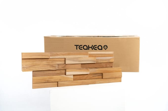Teakea - Teak Plakhout Naturel - 10 Panelen per Doos - 3D Wandpanelen van Massief Teak