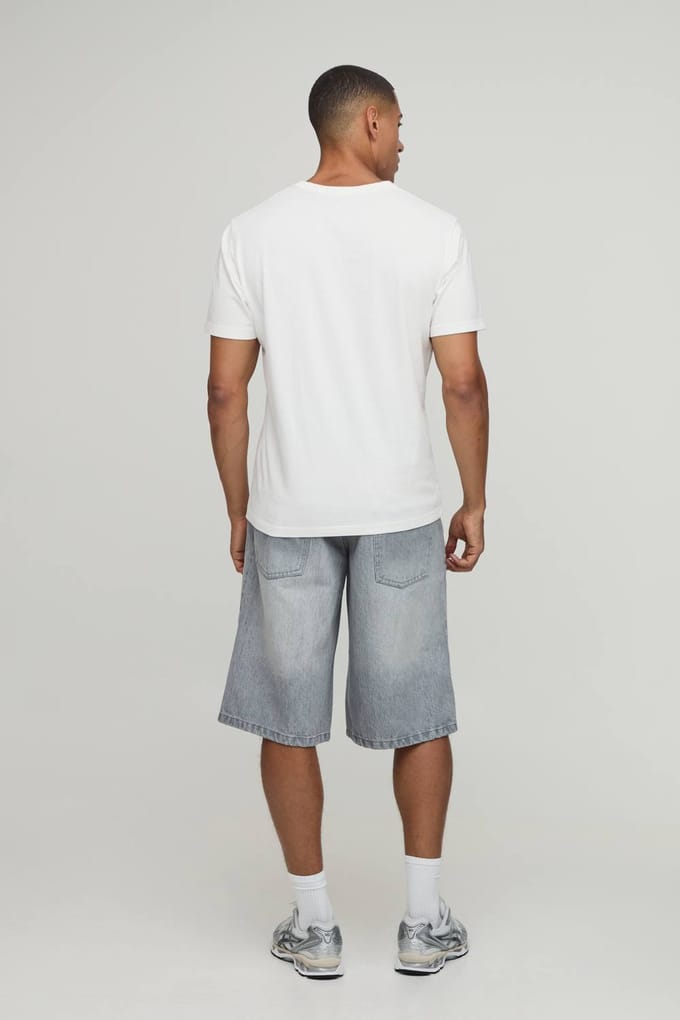 Geborduurd Gescheurde Lange Jorts | Light Grey | Size 28R