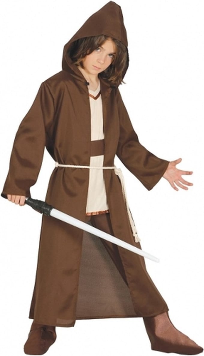 Jedi Verkleed pak - Ruimte meester carnaval - Halloween mantel - bruine cape met capuchon - kinderen 140/152