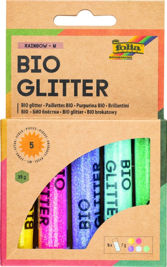 Glitterpoeder bio folia rainbow 7gr 5 kleuren | 6 stuks