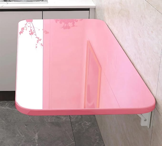 Klaptafel - Wandbureau - Ruimte Besparen - Inklapbaar Ontwerp - Compact - Roze