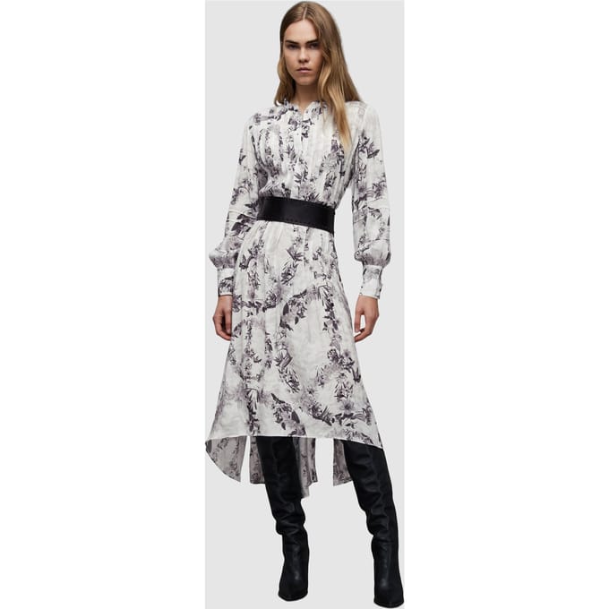 AllSaints Eila Audrey Dress Mono White Größe: 10 | Midikleider Outlet | Damen | Weiß