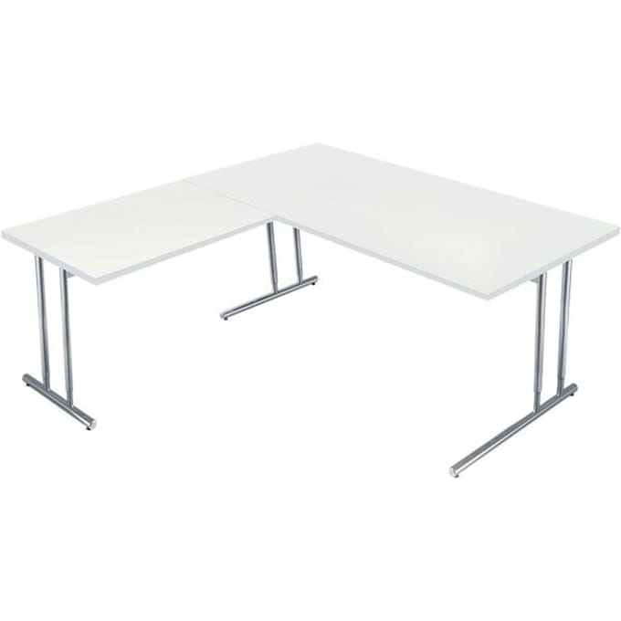 Bureautafel Toledo, met aanbouwtafel, in hoogte verstelbaar, C-poot, B 1600 x D 800 mm, wit