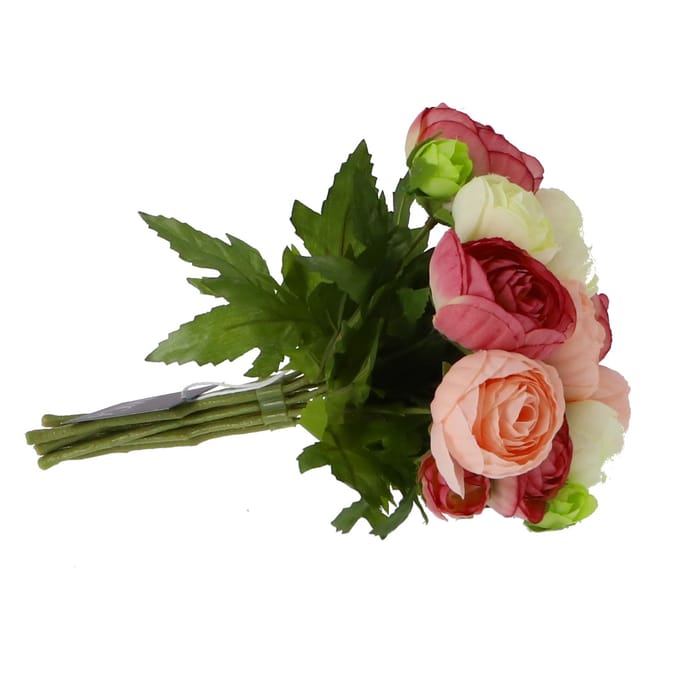 Mica Decorations Ranonkels Kunstbloemen Boeket - H22 x Ø19 cm - Roze