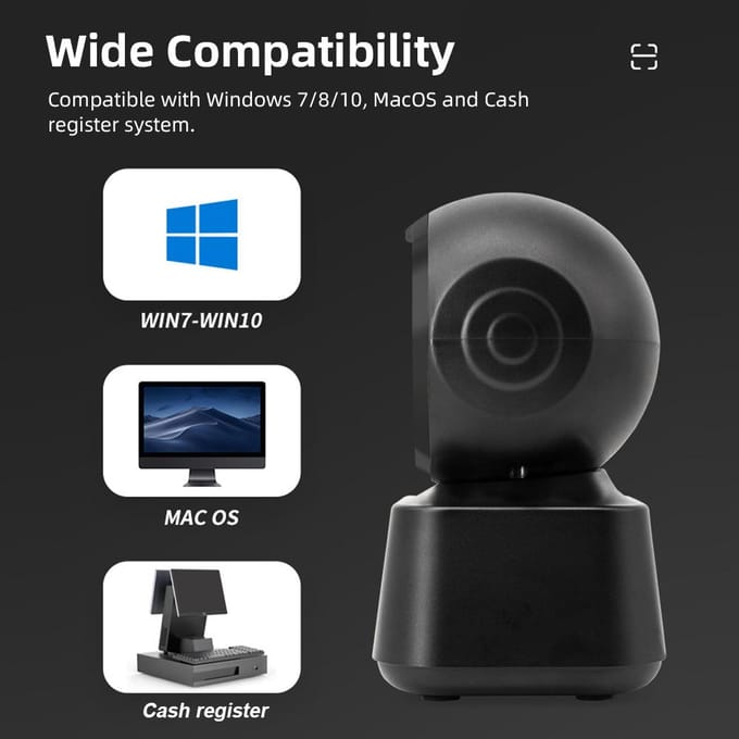 1D 2D QR Desktop Bedrade Barcodescanner Hoge snelheid Platform Handsfree Automatische Sensormeter USB 0 zwart