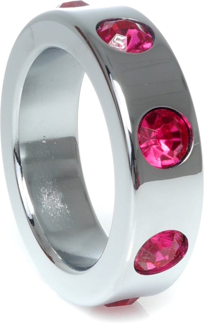 Boss Series - Metaal - Cockring - Penisring met Roze Diamanten - Middel