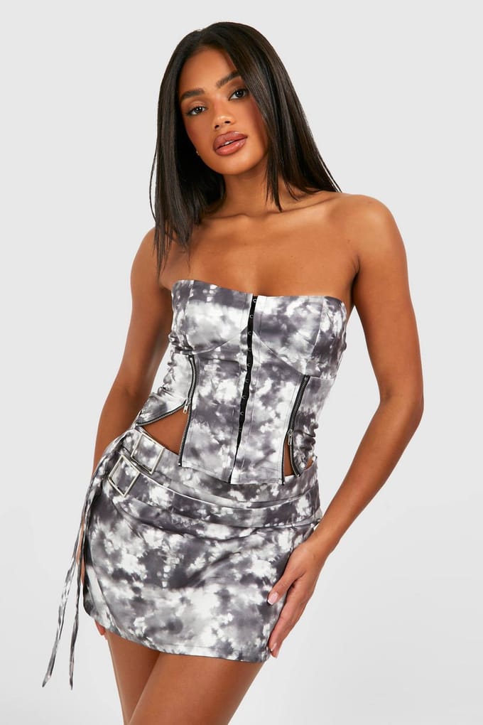 boohoo Dames Tie Dye Zip Front Korset | Houtskool | Maat: 38