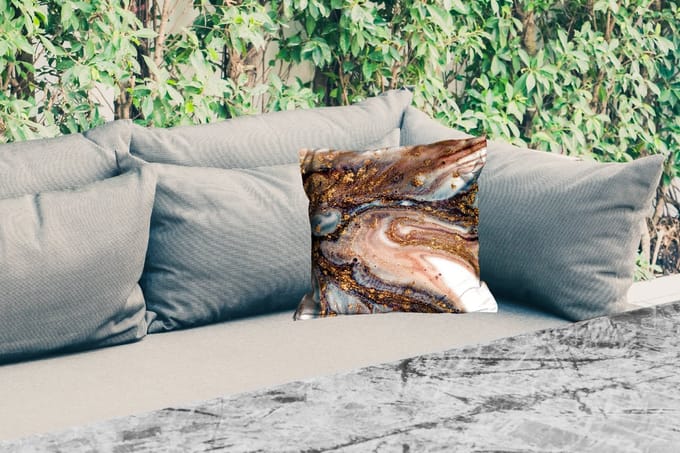 Tuinkussen - Marmerlook - Goud - Zwart - Glitter - Chic - 40x40 cm - Weerbestendig