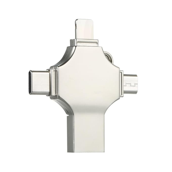 128GB 4-en-1 clé USB en métal téléphone portable ordinateur double usage Mini clé USB Support 64GB argenté