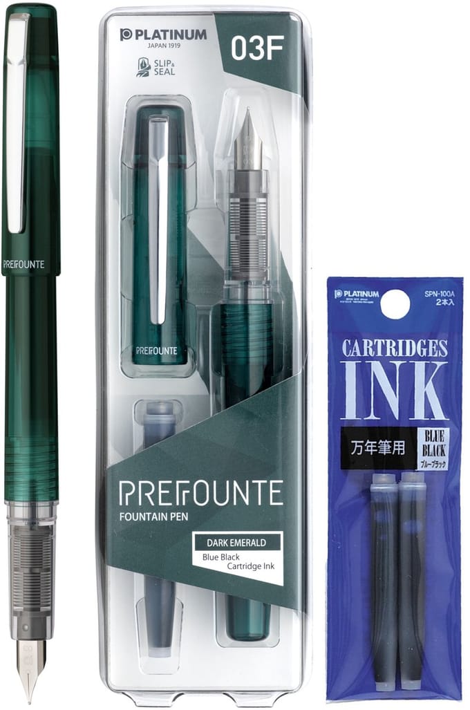 Platinum - Prefounte Vulpen - Medium - Dark Emerald - Met vullingen Blauw Zwart