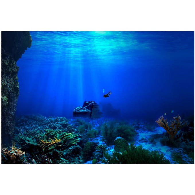 Zelfklevende Seaworld Achtergrondposter voor Aquarium Vissenkom Decoratie 91 X 50cm blue