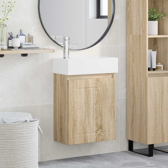 vidaXL - Badkamermeubel - met - kraan - Sonoma - Eiken - 45,5 - x - 25,5 - x - 84 - cm