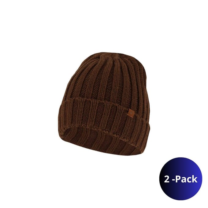 Grofgebreide muts heren - Fashion - 2-Pack - Bruin / One size