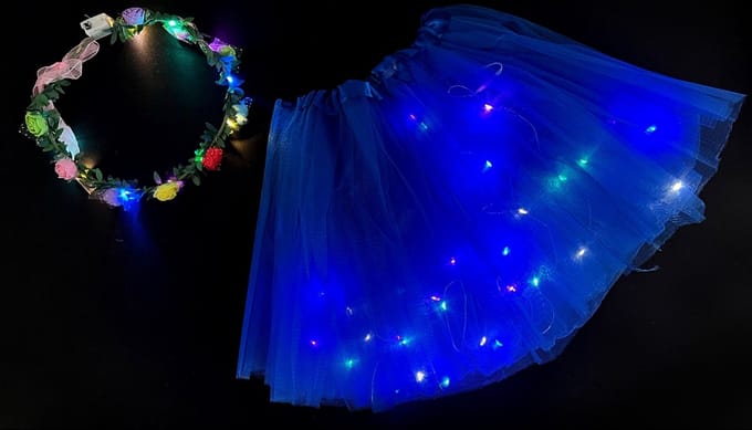 Lichtgevend LED - Rokje/Tutu en Tiara Volwassen Set - Blauw