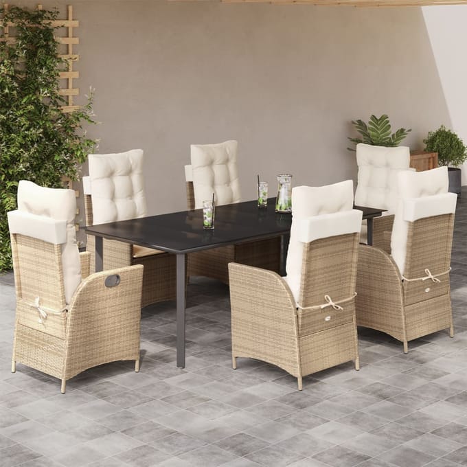 vidaXL - 7-delige - Tuinset - met - kussens - poly - rattan - beige