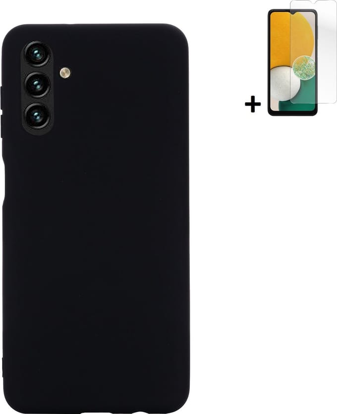 Samsung Galaxy A04s Hoesje - Siliconen - Samsung A04s Screenprotector - Hoesje Zwart Case + Screenprotector