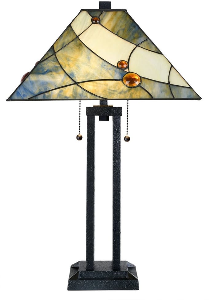 Tiffany Tafellamp Sky Blue met Architect Voet - Art Deco Trade