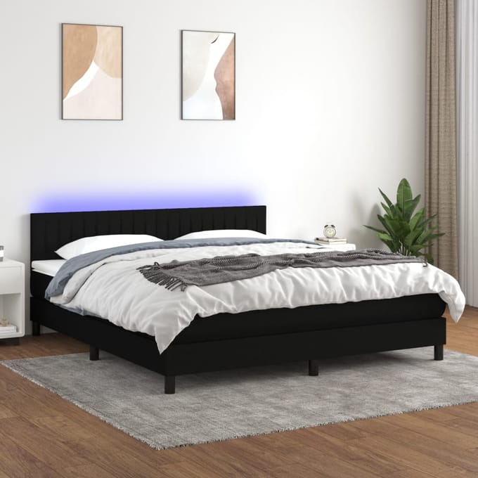 vidaXL - Boxspring - met - matras - en - LED - stof - zwart - 160x200 - cm