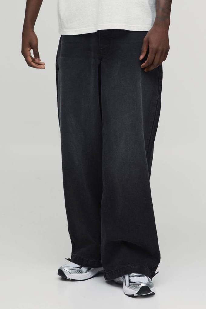 Essential Baggy Parachute Fit Rigid Jeans | Washed Black | Size 52R