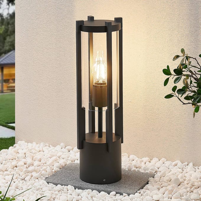 Lucande - Sokkellamp - 1licht - Gegoten aluminium, glas - H: 50 cm - E27 - antraciet