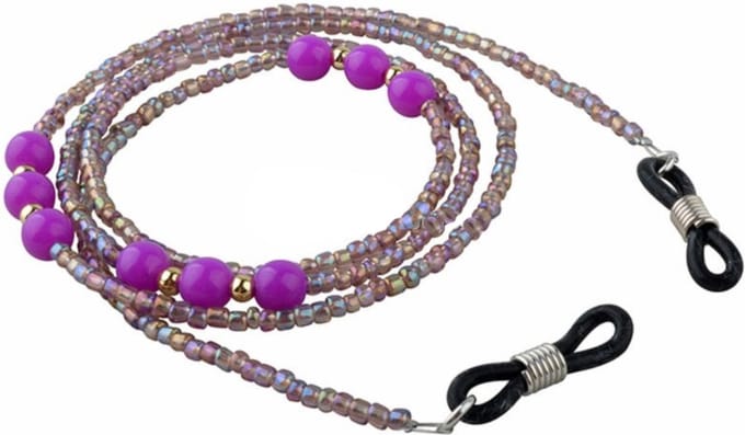 Fako Bijoux® - Brillenkoord - Ketting - Glaskraaltjes - 2mm - 65cm - Paars