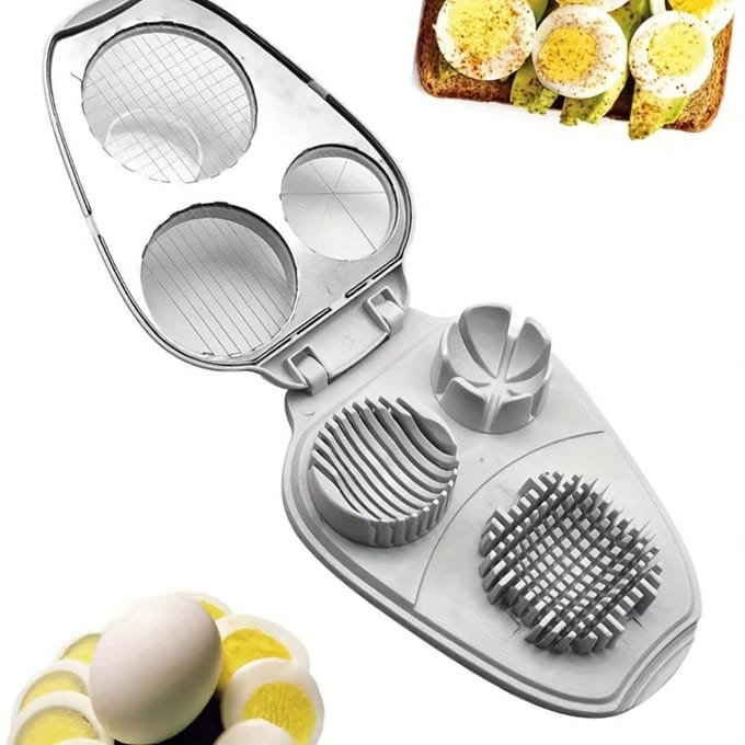 Handmatige Eiersnijder, Vergruizer en Hakker - Multifunctioneel Eierkutter Gereedschap met Rond Mes voor Precieze Ei gray