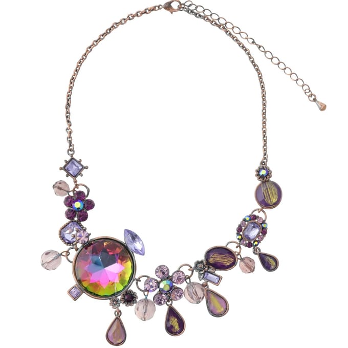Behave - Ketting met bloemen en stenen - Paars - 37 cm