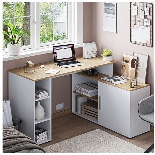 Vicco Rudy Hoekbureau – 135 x 110 cm met planken Wit/Kunstnijverheid