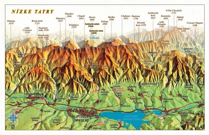 Lage Tatra, Westelijk Deel. Panoramische Kaart Met 3D-Effect. Ansichtkaart