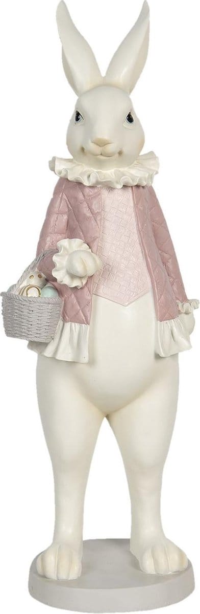Clayre & Eef Beeld Konijn 17x15x53 cm Wit Roze Polyresin Woonaccessoires