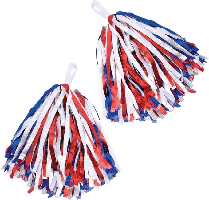 Cheerballs/Pompoms - 2x - rood/wit/blauw - polyester - Cheerleaders - Cheerleaders verkleed accessoires