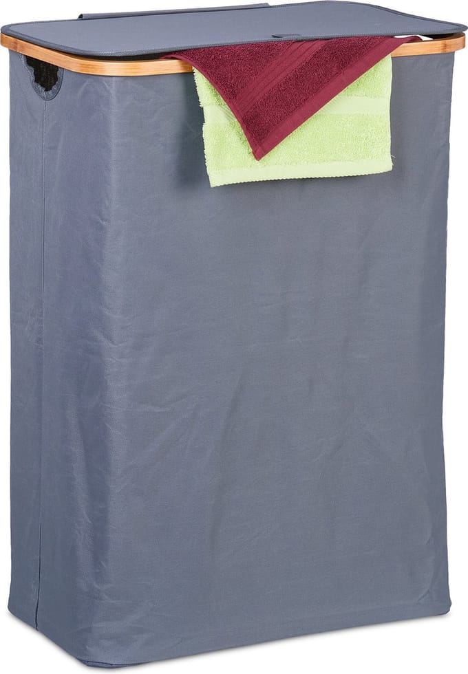 wasbox met deksel - 105 l - bamboe - polyester - opvouwbaar - badkamer