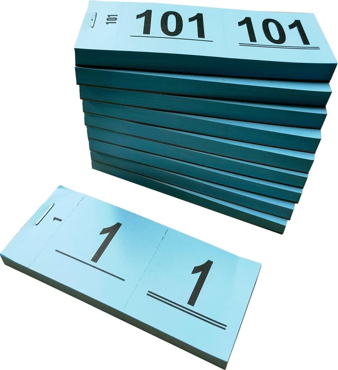 Garderobenummers 1 - 1000 - Nummerblocks - Afscheurbare Lootjes blauw - DULA