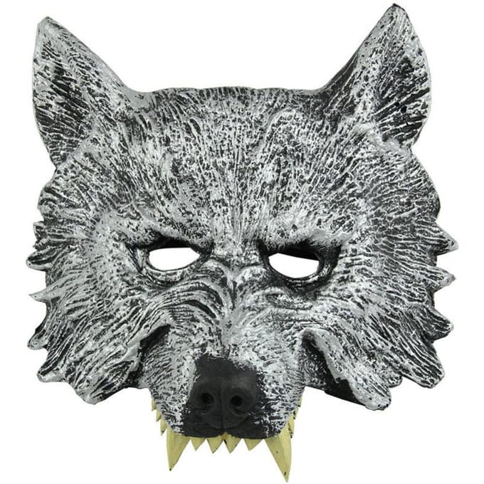 PU wolvenkop, masker One size fits all adults grijs