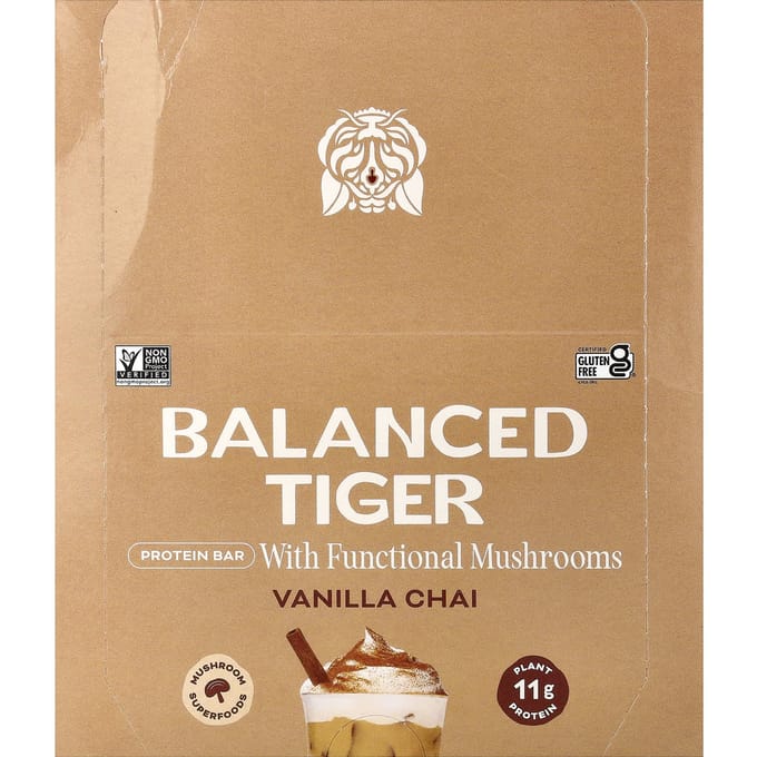 Balanced Tiger Eiwitreep, Vanille Chai, 12 Repen, 44g (1.55oz) Elk