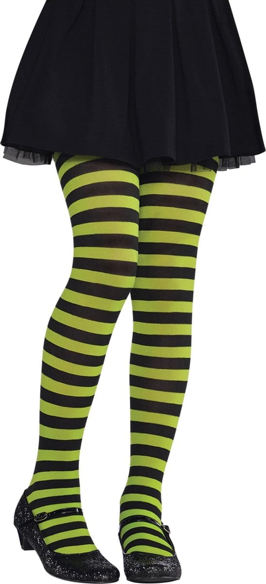 Panty zwart groen gestreept kinderen