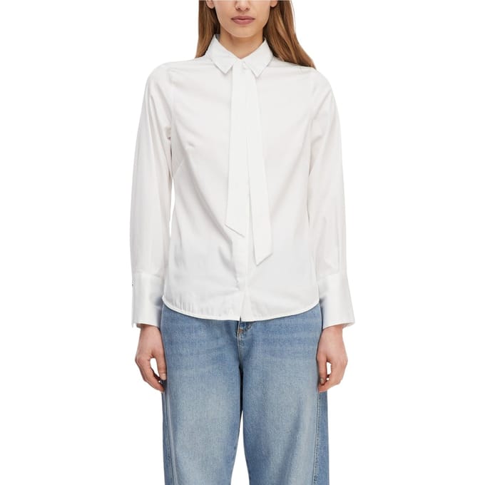 comma - female - Stretch popeline blouse met afneembaar strikdetail
