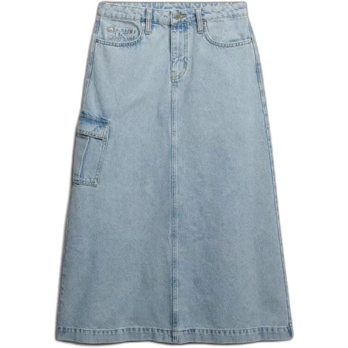 Superdry Denim Cargo Maxi Lange Rok Blauw M Vrouw