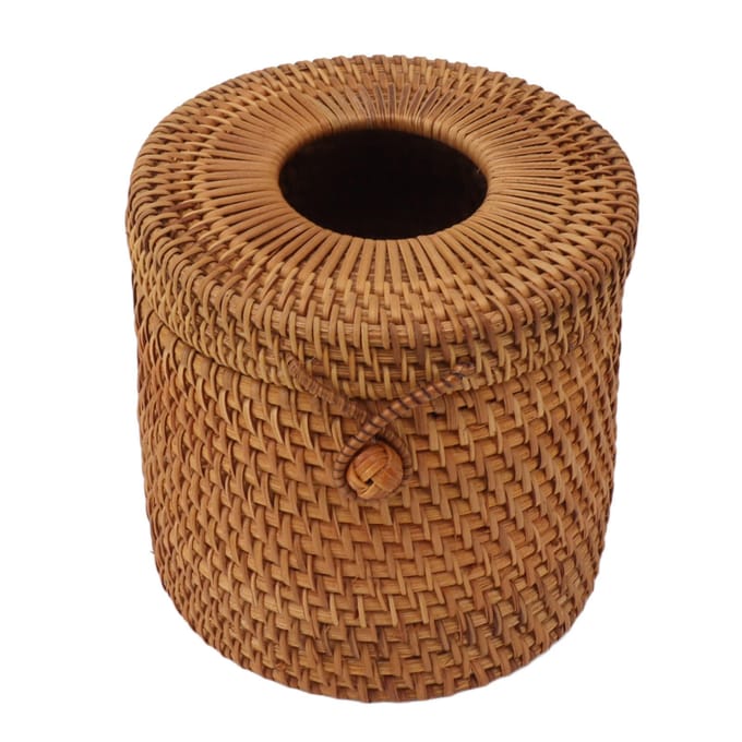 Rechthoekige Rotan Tissuebox Cover Rotan Geweven Tissuebox Houder voor Badkamer Organizer Cylinder Style brown